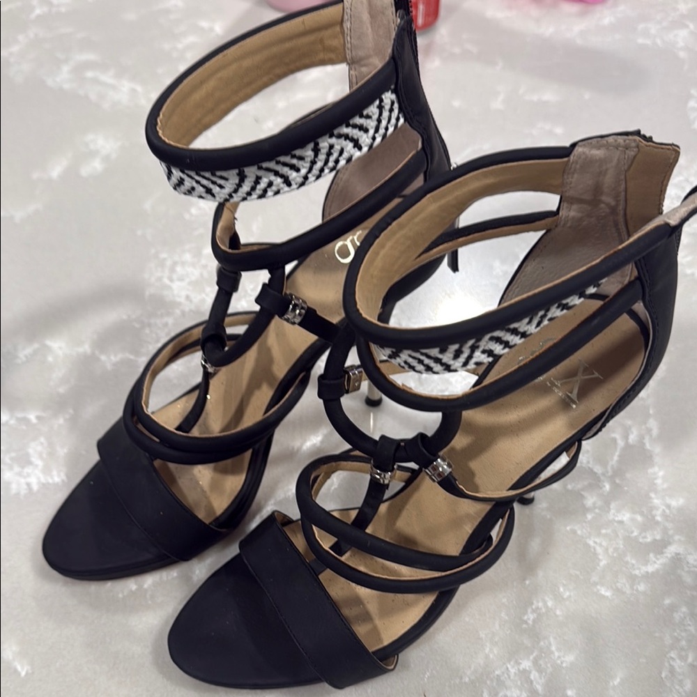 GX by Gwen Stefani Black and White Strappy Heels